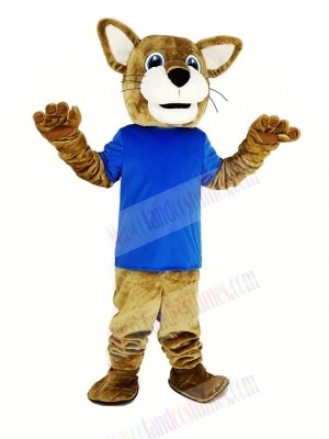 Brown Wildcat with Blue T-shirt Mascot Costume Animal