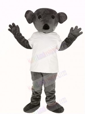 Furry Grey Koala in White T-shirt Mascot Costume