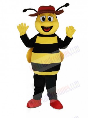 Happy Yellow and Black Bee Mascot Costume