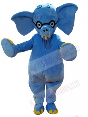 Blue Elephant with Glasses Mascot Costume Animal