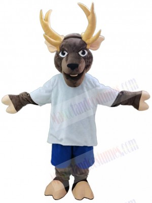 Brown Deer Mascot Costume in White T-shirt Animal