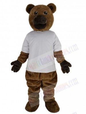 Brown Bear Mascot Costume Animal in White T-shirt