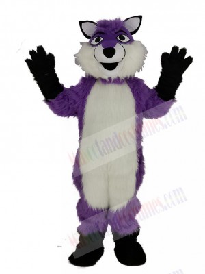 Purple Husky Dog with Long Hair Mascot Costume