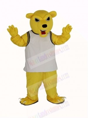 Power Fierce Yellow Bear in White Vest Mascot Costume