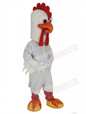 Miserable White Rooster Chicken Mascot Costume