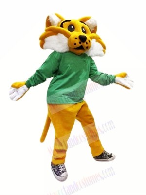 Brown Wildcat with Green Coat Mascot Costume Animal	