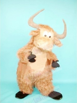 Cute Furry Brown Yak Mascot Costumes Cartoon	