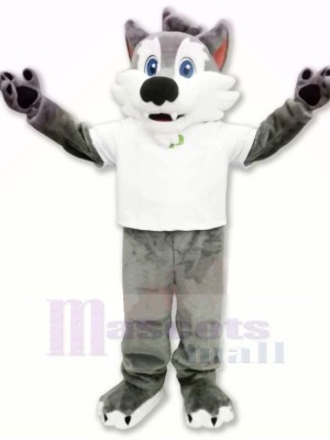 College Wolf with White T-shirt Mascot Costumes Cartoon