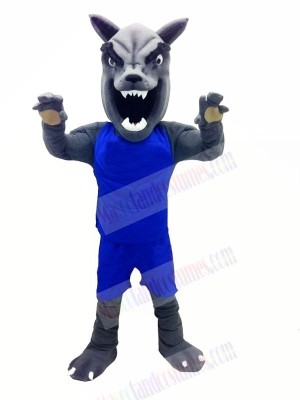 Wolf with Blue Vest Mascot Costumes Cartoon