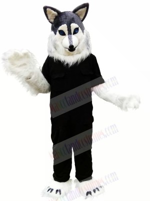 Wolf Husky in Black T-shirt Mascot Costume Animal