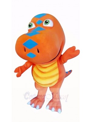 Orange Dinosaur with Big Eyes Mascot Costume Cartoon