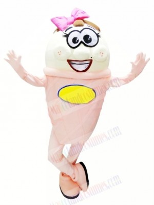 Pink and White Ice Cream Mascot Costume Cartoon 