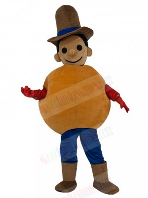 Lovable Bagel Boy Mascot Costume with Brown Top Hat People