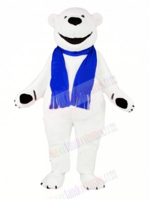 White Bear with Blue Scarf Mascot Costume Cartoon