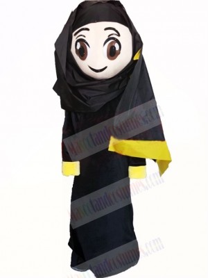 Cute Arab Girl in Black Dress Mascot Costume