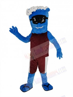 Blue Wave in Maroon vest Mascot Costume