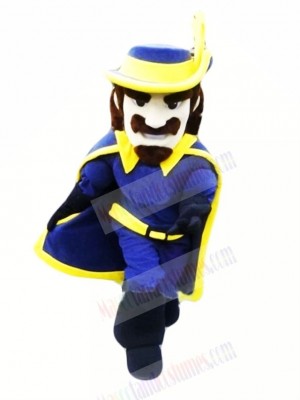 Cavalier in Blue Coat Mascot Costume People		