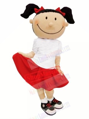 Cute Girl with Red Skirt Mascot Costume Cartoon