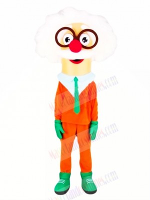 Funny Professor in Orange Coat Mascot Costume College