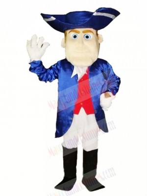 Friendly Patriot with Blue Coat Mascot Costume People