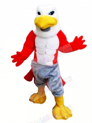 Friendly Muscle Hawk Mascot Costume Cartoon