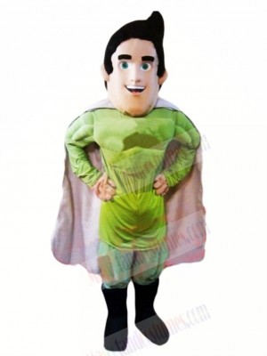 Superman Hero with Green Clothes Mascot Costume Cartoon