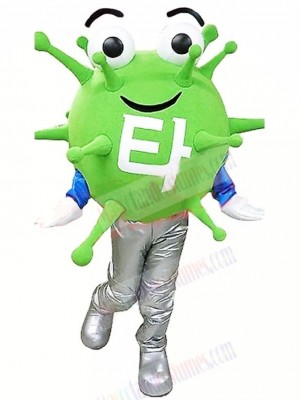 Green Virus Mascot Costume Cartoon 