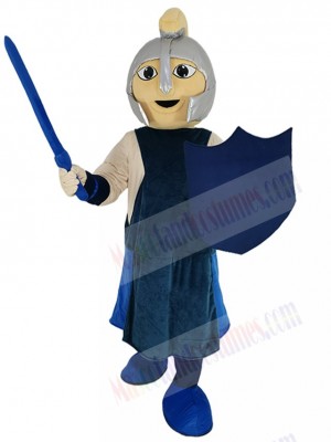 Brave Warrior Mascot Costume People with Silver Helmet