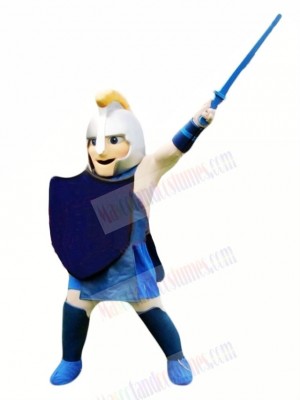 Brave Warrior with Blue Coat Mascot Costume People