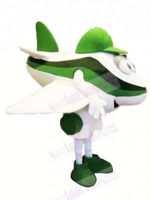 Green and White Aircraft Mascot Costume Cartoon	