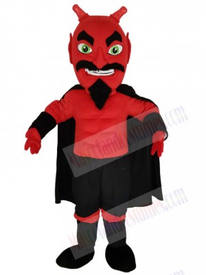 Red Devil Mascot Costume with Black Cloak Cartoon