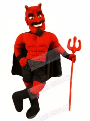 Red Devil with Green Eyes Mascot Costume Cartoon	
