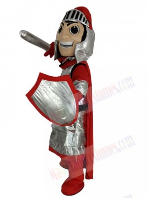 Smiling Knight with Red Cloak Mascot Costume