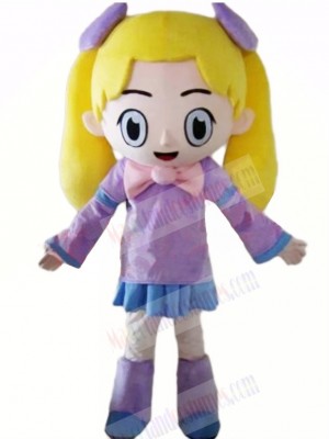 Girl with Yellow Hair Mascot Costume Cartoon 