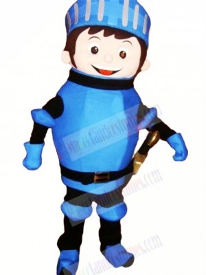 Cute Knight with Blue Coat Mascot Costume Cartoon 
