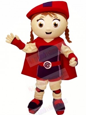 Cute Girl with Red Hat Mascot Costume Cartoon