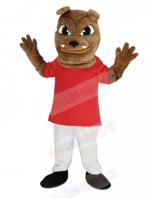 Bulldog in Red T-shirt Mascot Costume