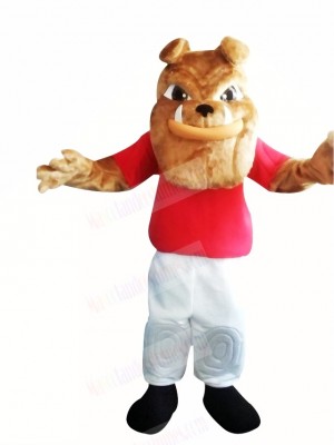 Bulldog with Red T-shirt Mascot Costume Cartoon	