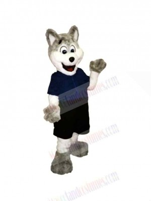 Gray and White Police Dog Mascot Costume Cartoon