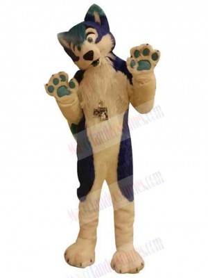 Waving Blue and White Husky Dog Mascot Costume Animal