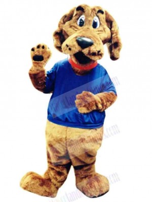 College Brown Dog Mascot Costume Animal in Blue T-shirt