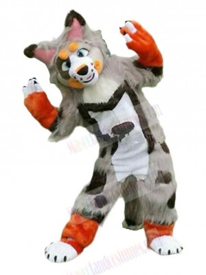 Colorful Husky Dog Wolf Mascot Costume Animal with Pink Ears