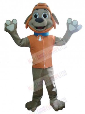 Grey Dog Mascot Costume Animal in Orange Vest