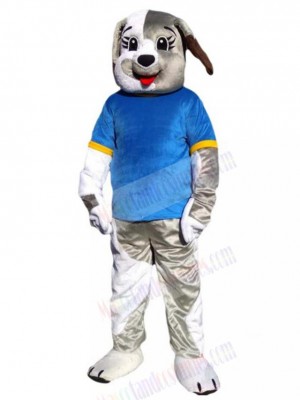 White and Gray Dog Mascot Costume Animal in Blue T-shirt