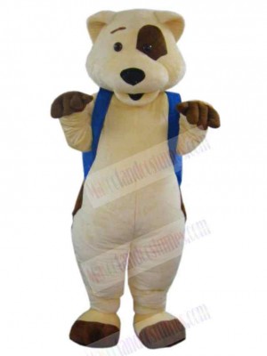 Light Brown Dog Mascot Costume Animal in Blue Clothes