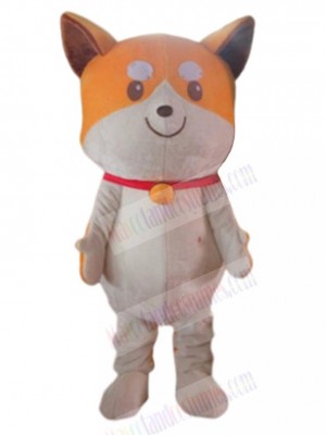 Smiling Yellow Dog Mascot Costume Animal with White Eyebrow