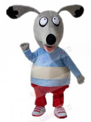 Funny Gray Dog Mascot Costume Animal in Red Pants