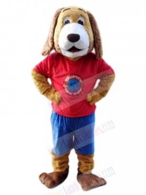 Brown Plush Dog Mascot Costume Animal in Red T-shirt