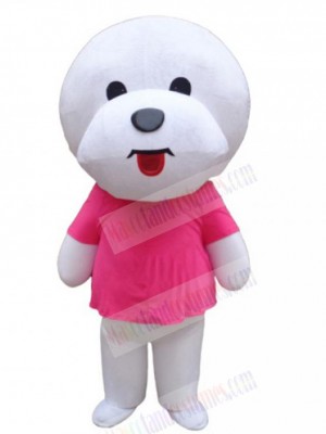 White Pet Dog Mascot Costume Animal in Pink T-shirt