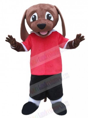 Super Cute Brown Dog Mascot Costume Animal in Red T-shirt